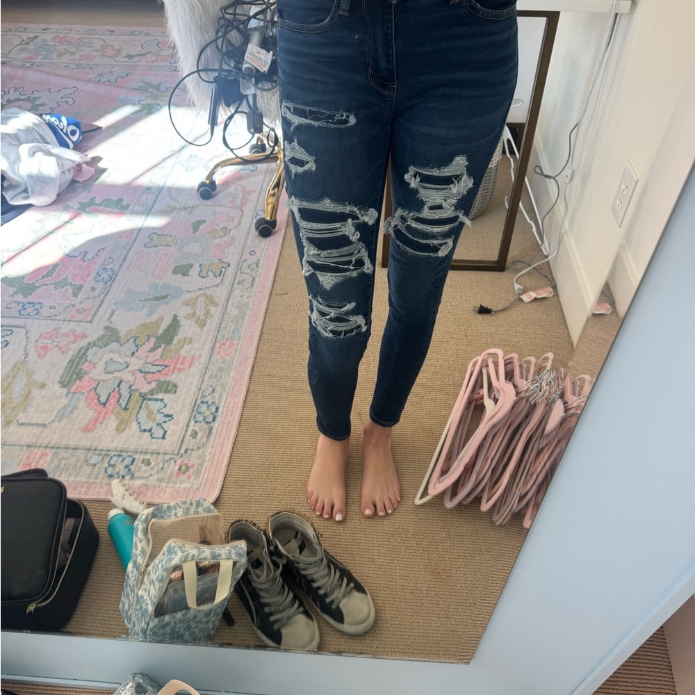 American Eagle Outfitters Dark Blue Distressed Skinny Jeans